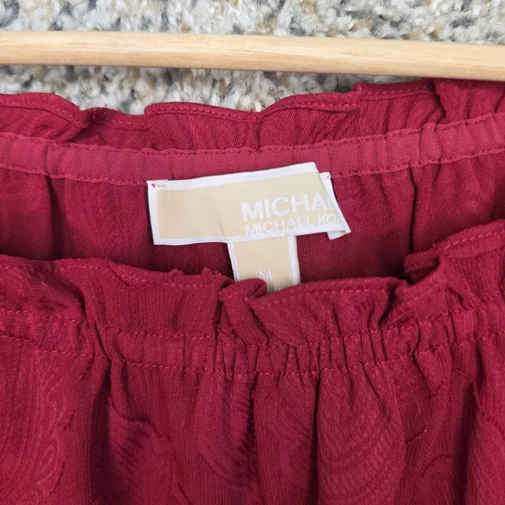 MICHAEL Michael Kors Top Medium M Red Jacquard Off Shoulder Ruffle Bell Sleeve